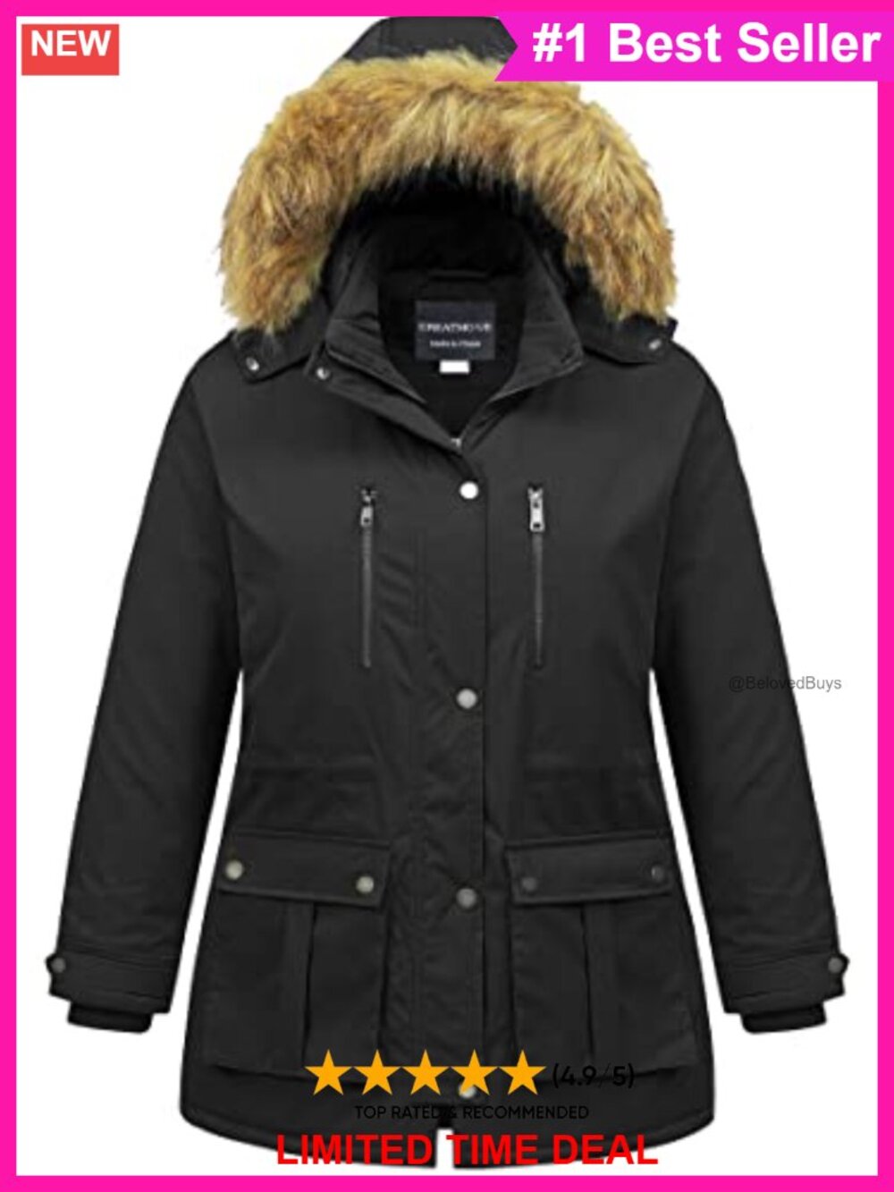 Women's Plus Size Waterproof Long Puffer Parka Warm Winter Coat Fur Hood